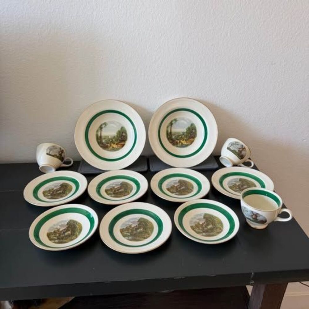Homer Laughlin Amsterdam China 12 Piece Lot Dutch Windmill 22K Gold Vintage